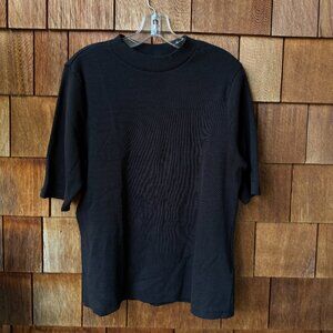 Maeve Mock-neck Blair Black Ribbed Short Sleeve Baby Tee in Women's X-Large